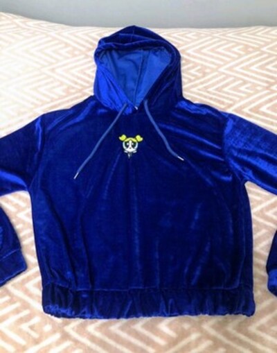 SAKS MAVİ KADİFE SWEAT spor eşofman üst kapşonlu s