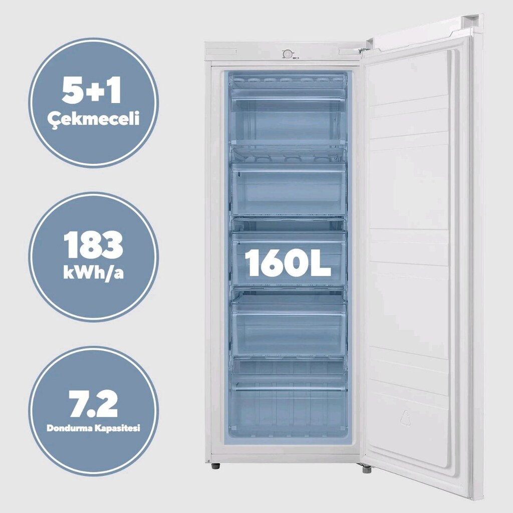 KUMTEL 5 + 1 Çekmeceli Dikey Derin Dondurucu 160L HFR-160 - 4