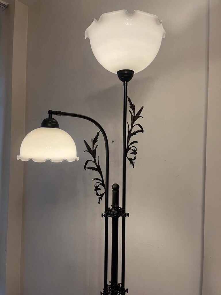 Opal Camlı Asansörlü Bronz Lambader - 6