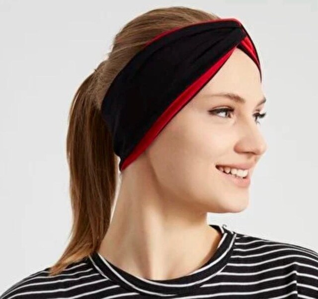 Siyah Kırmızı Çapraz Bandana Saç Bandı