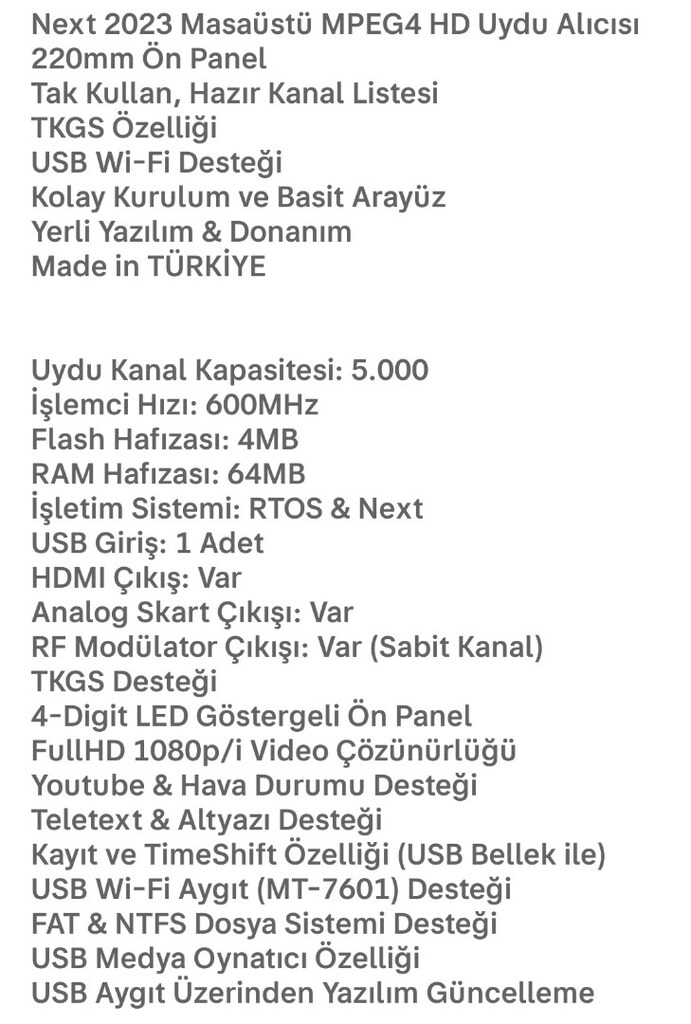 Next 2023 Masaüstü MPEG4 HD Uydu Alıcısı - 4