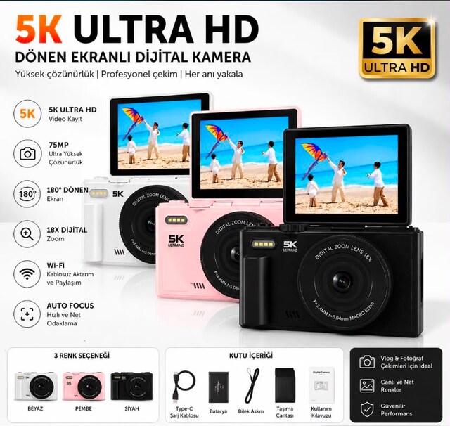5K 75MP HD Dijital Kamera 18X Dijital Zoom