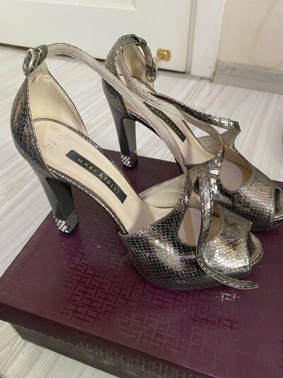 Marcatelli Gümüş Stiletto Ayakkabı Zarif 39 Numara Topuklu