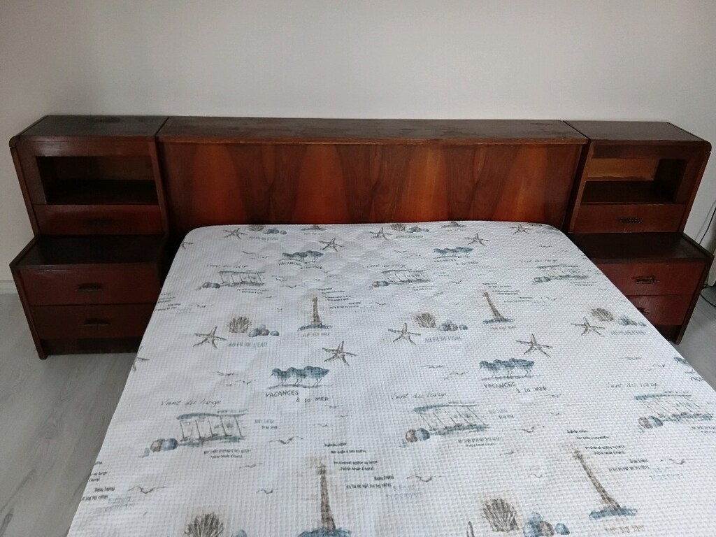 Çift kişilik yatak baza komodin başlık takım. - 2
