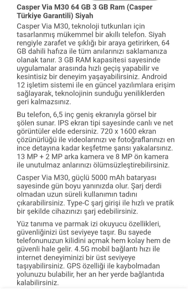 CASPER VIA M30 Mavi Siyah Android12 Akıllı Telefon - 6
