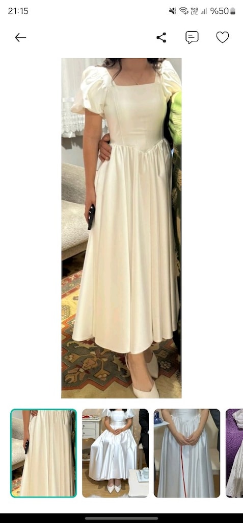 Beyaz saten nişan nikah elbisesi