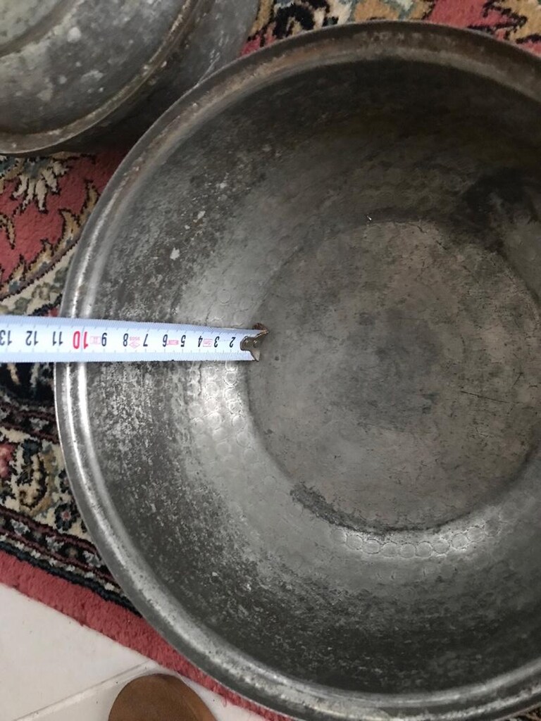 4 adet antika bakır tencere ve tepsi - 8
