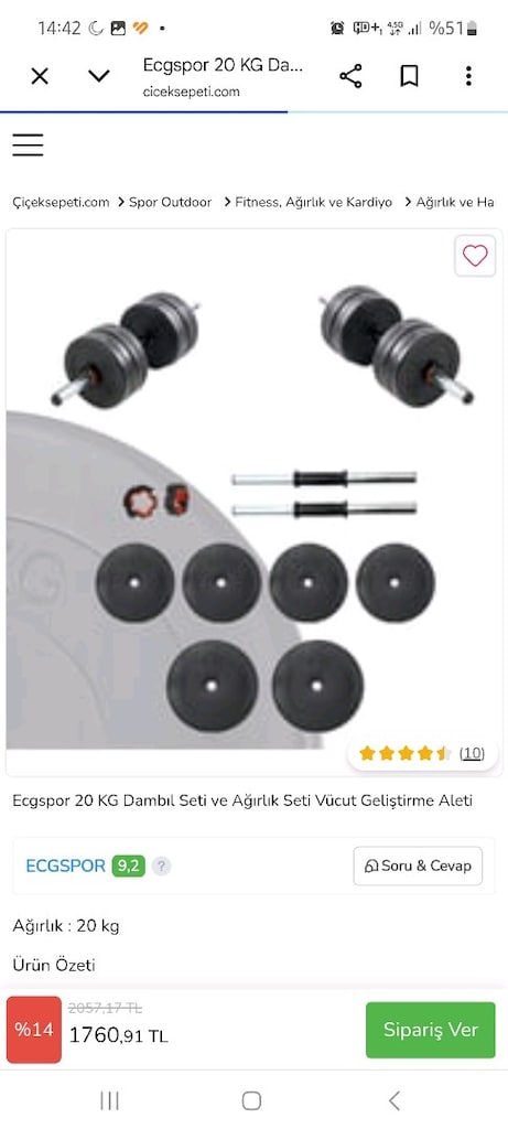 ECG Dambıl ağırlık plakaları. 20 kg. lık set.Set içeriği son resimde. - 19
