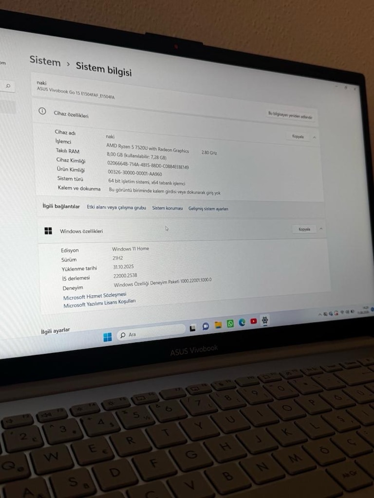 ASUS Vivobook Go 15 Ryzen 5 7520U 8GB RAM 512GB SSD Garantili - 6