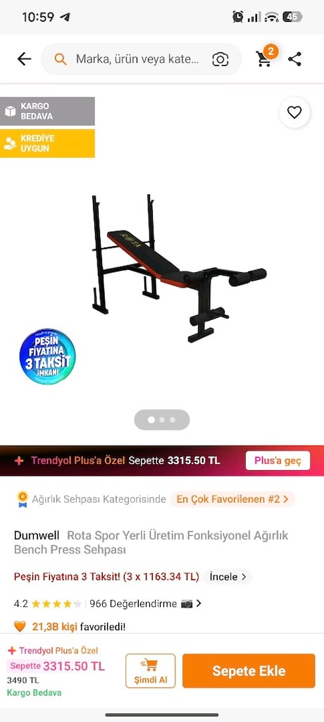 Bench ve 108 kilo ağırlık seti iki de ayrı dambıl - 3