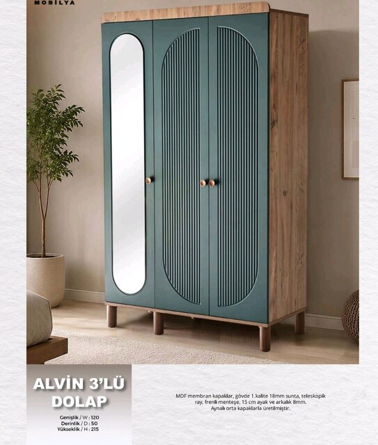 ALVİN MEBRAN 3 KAPKLİ DOLAP
