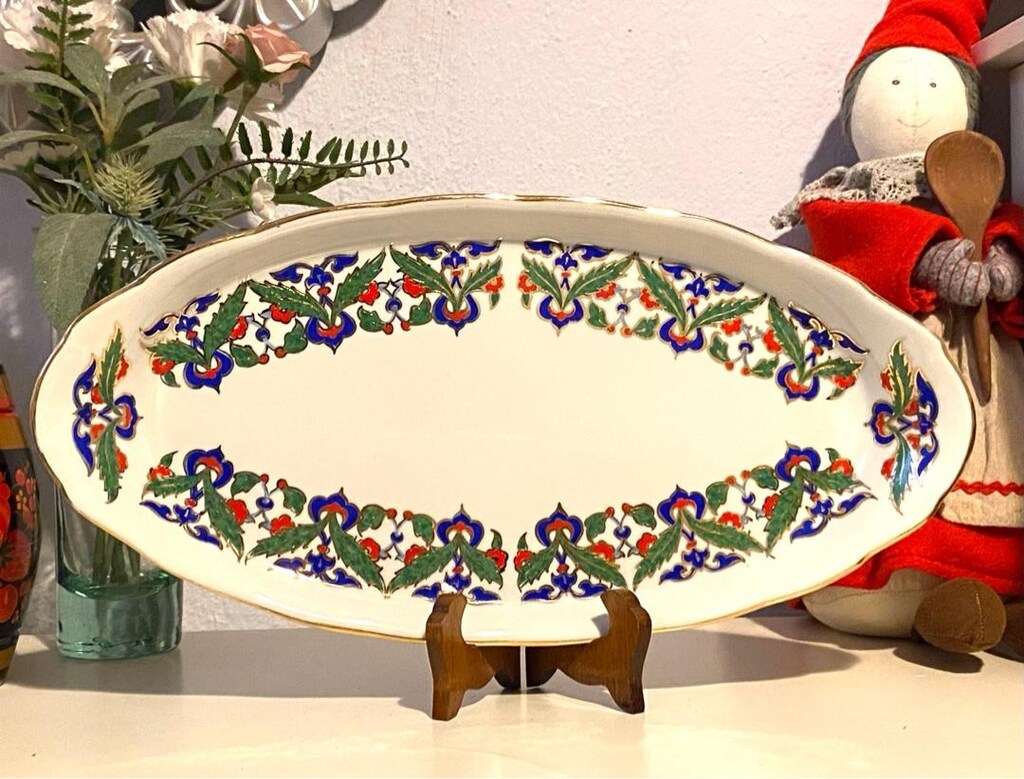 Vintage Güral Porselen EL DEKORU Büyük Boy Tepsi - 14