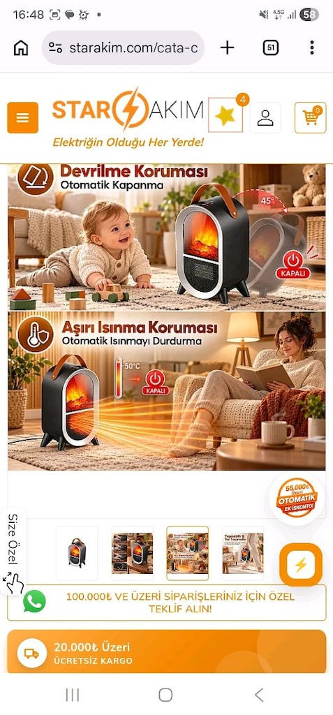 Cata CT-6055 Uludağ 750-1500W Taşınabilir Elektrikli Şömine - 3