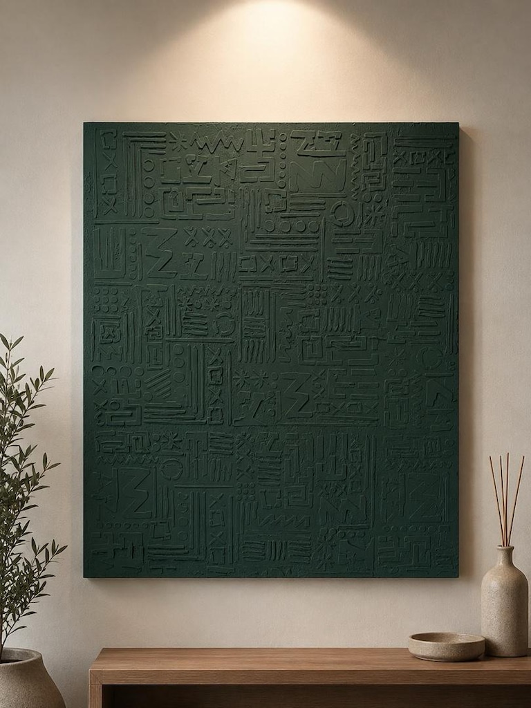 TABLO EL İŞÇİLİĞİ MDF ÜZERİ DOKULU KABARTMALI 80x100 YEŞİL TABLO ...