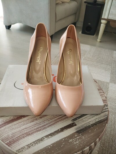 Abiye Şık Rugan Stiletto Pudra rengi Stiletto