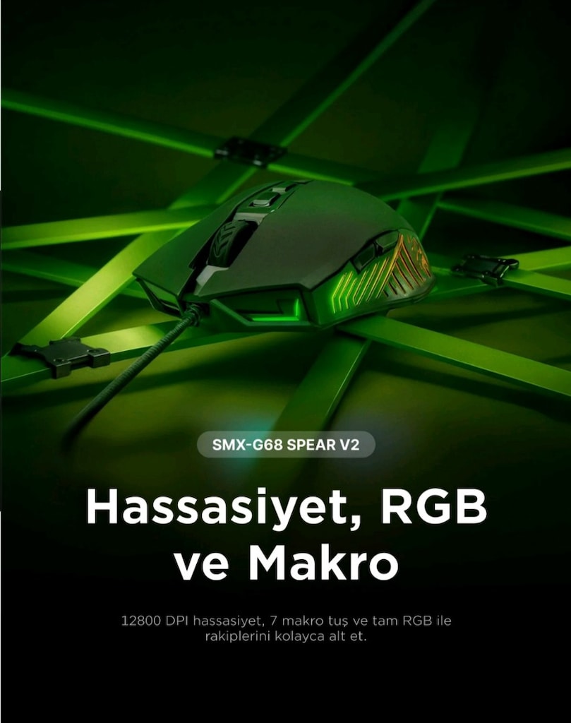 Rampage SMX-G68 SPEAR V2 FULL RGB 12800 DPI Siyah 7D Makrolu Mouse - 11