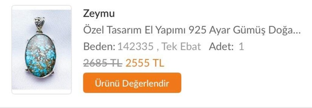 925 Ayar Gümüş Doğal İran Nişabur Firuze Kolye Ucu - 4