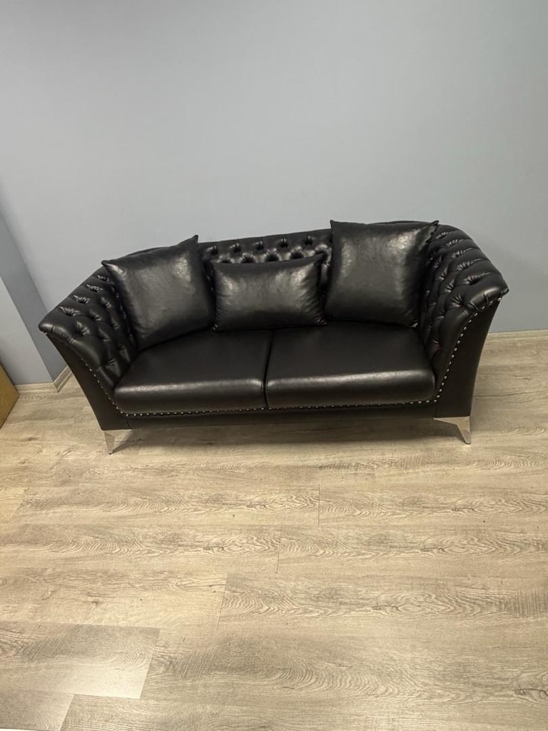 Lüks Siyah Deri Chesterfield İkili Koltuk / Ofis-Ev İçin (Çok Temiz) - 3