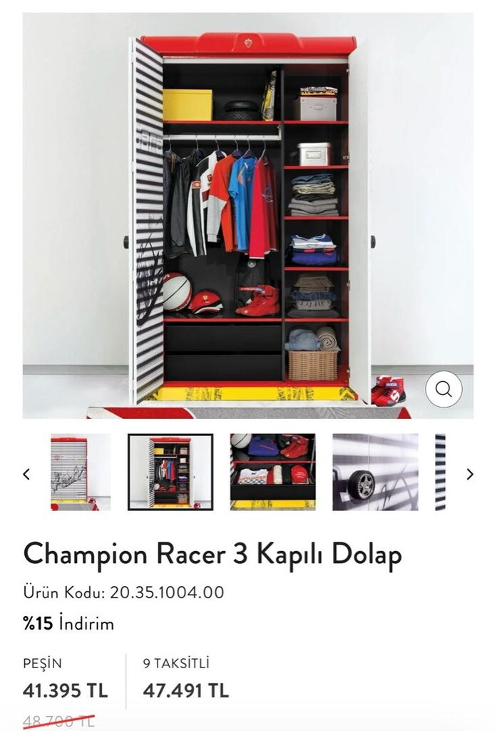 Çilek Mobilya-Champion Racer 3 Kapılı Dolap - 3