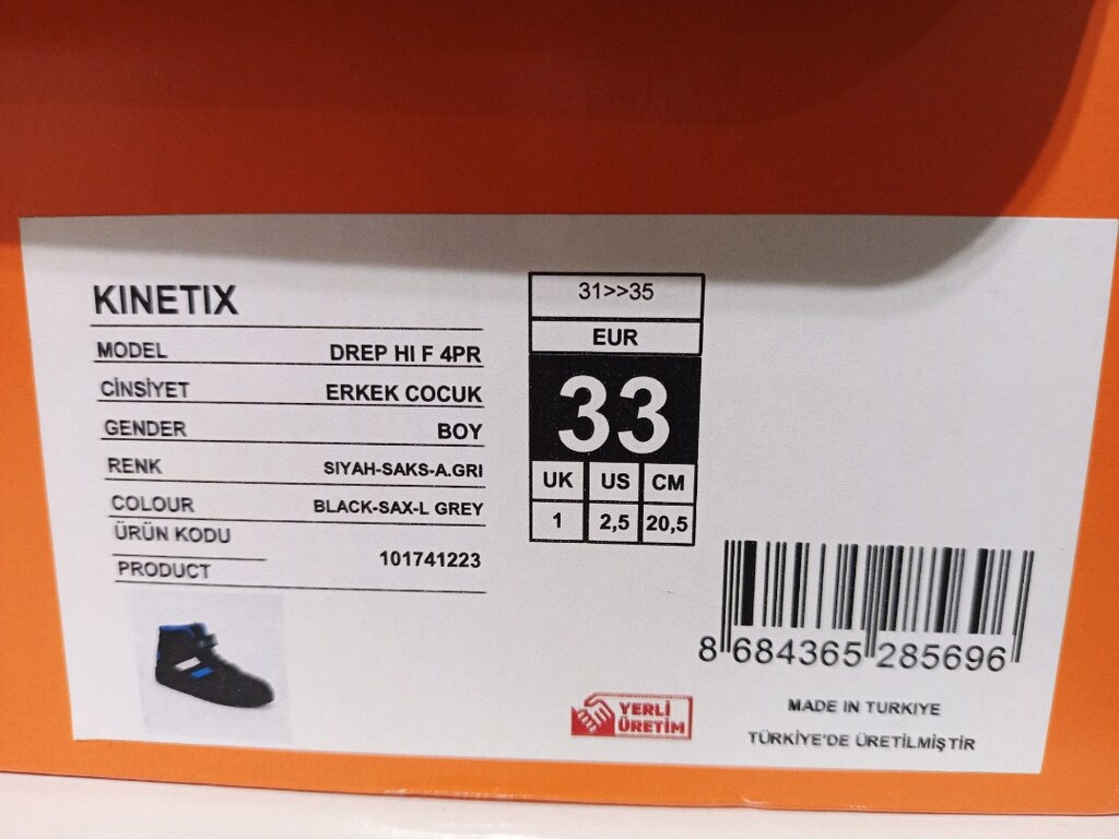 33 NUMARA Kinetix ErkekÇocuk High Sneaker DREP HI F 4PR Siyah-Saks-Gri - 7