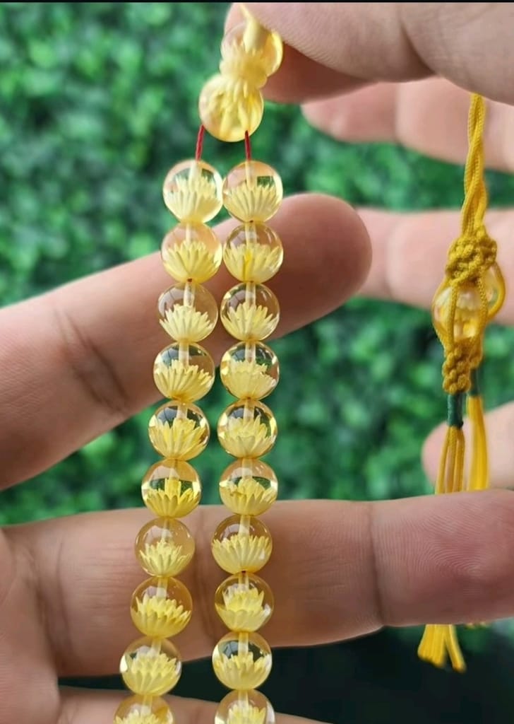 Damla Kehribar Lotus çiçeği işlemeli tesbih - 3