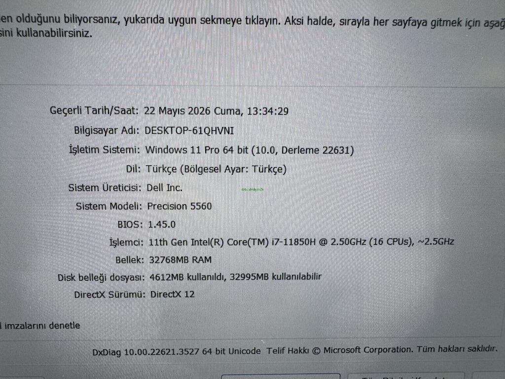 DELL PRECİSİON WORKSTATİON İ7 11. NESİL 32 GB RAM 512 NVME - 6