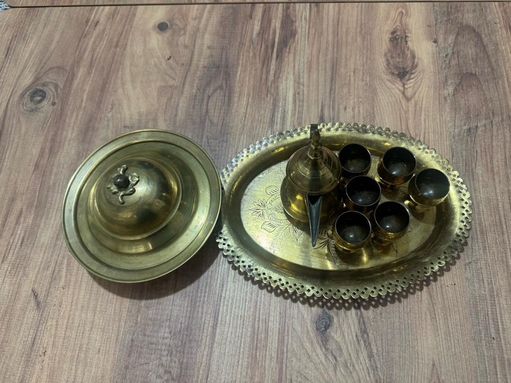 Vintage Pirinç Zemzem Suyu Servis Seti ve Hurmalık&Lokumluk - 7