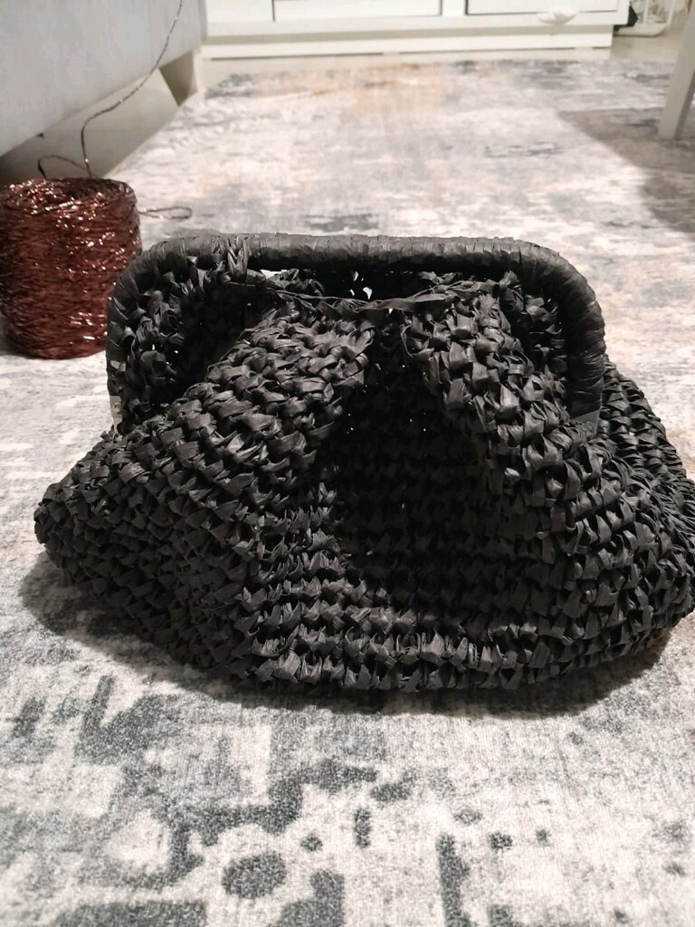 rafya ipten çantaEl Örgüsü Burs Kapamalı Rafya İp Clutch Çanta - 8