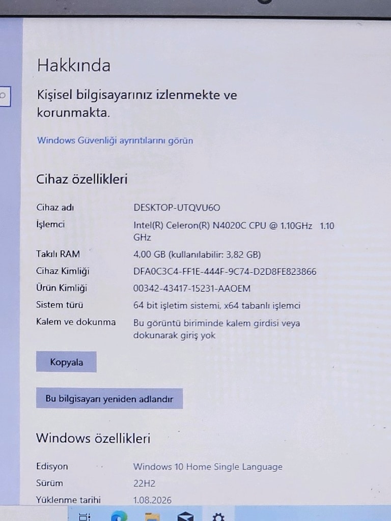 Hometech Celeron N4020C 4GB Ram 128GB SSD - 6