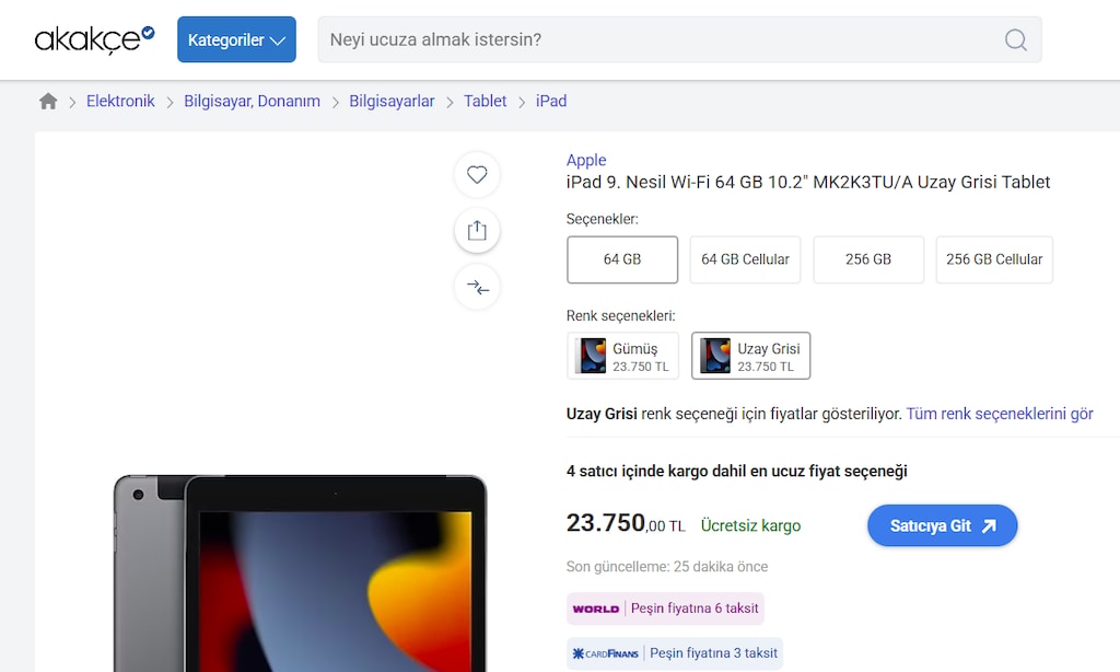 9.Nesil İpad 64GB MK2K3TU/A Uzay Grisi Tablet - 7