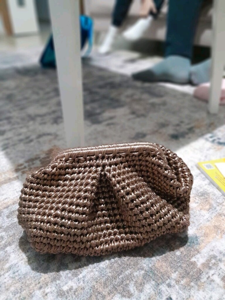 rafya ipten çantaEl Örgüsü Burs Kapamalı Rafya İp Clutch Çanta - 3