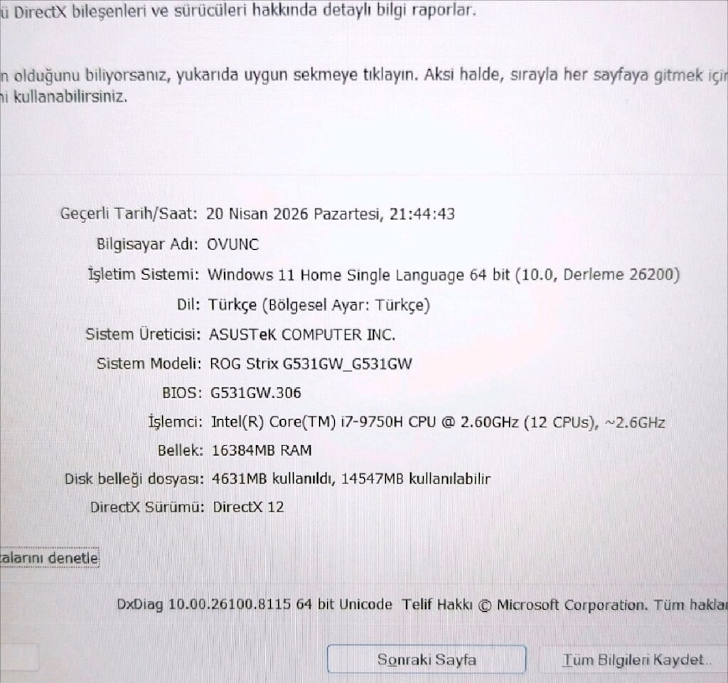 ASUS ROG STRIX / 8 GB RTX2070 / 16 Ram / İ7 İşlemci / 500 Ssd / 120 HZ - 11