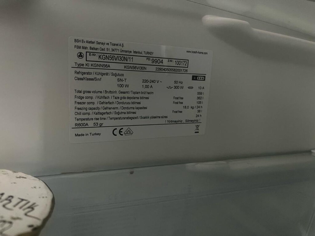 Bosch KGN56VI30N 559 L No-Frost Buzdolabı – Temiz, Az kullanıldı - 12