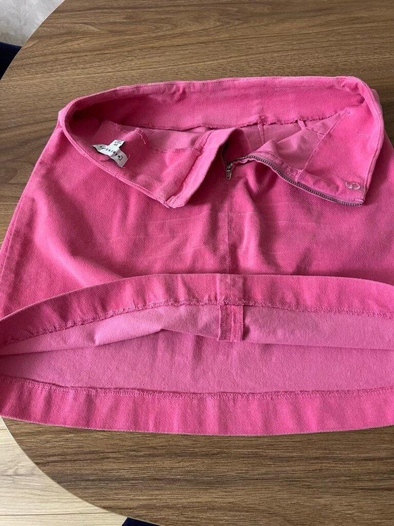 pembe ince kadife mini diz üstü etek - 4