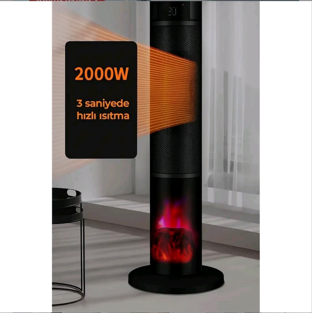 2yıl Garantili Şömineli Efektli Kule Tipi Dikey Isıtıcı 2000w - 6