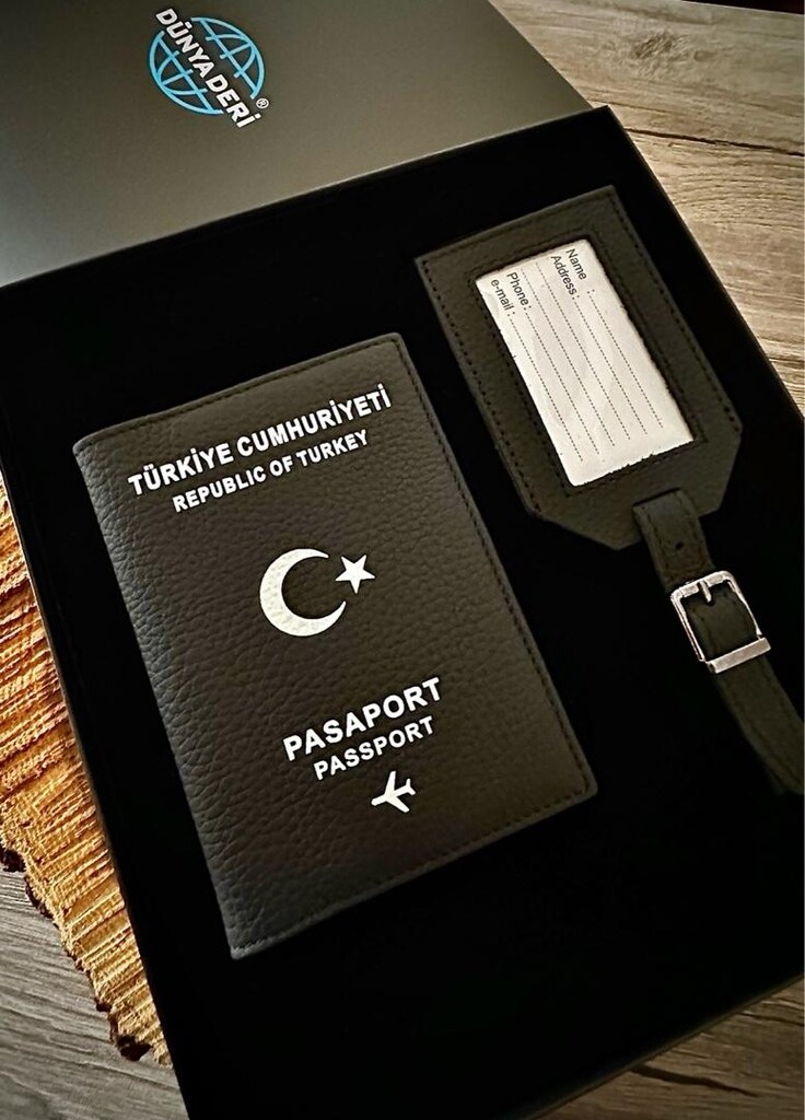 Deri Pasaport Kılıfı, Deri Pasaport Kabı Cüzdanı Bagaj Etiket 2’li Set - 15