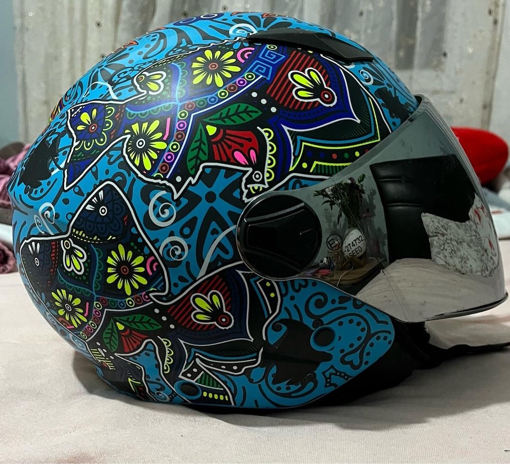 SWAY SW 765 Mavi Bahçe Güneş Gözlüklü Yarım Motosiklet & Scooter Kask