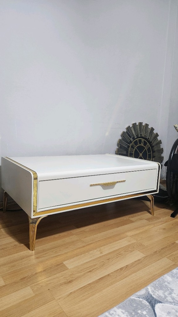 Gold beyaz karışımı orta sehpa lake boya ağır bir masa - 3