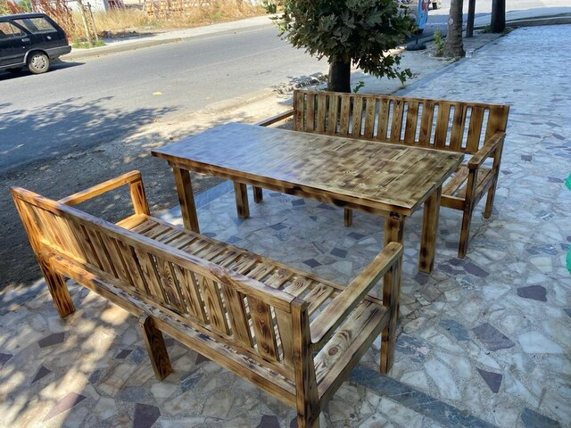 8 Kişilik Masif Çam Ağacı Bahçe Oturma Grubu | El İşçiliği |