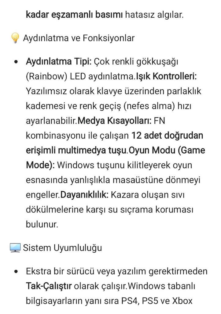Oyuncu Işıklı Kablolu Klavye - 6
