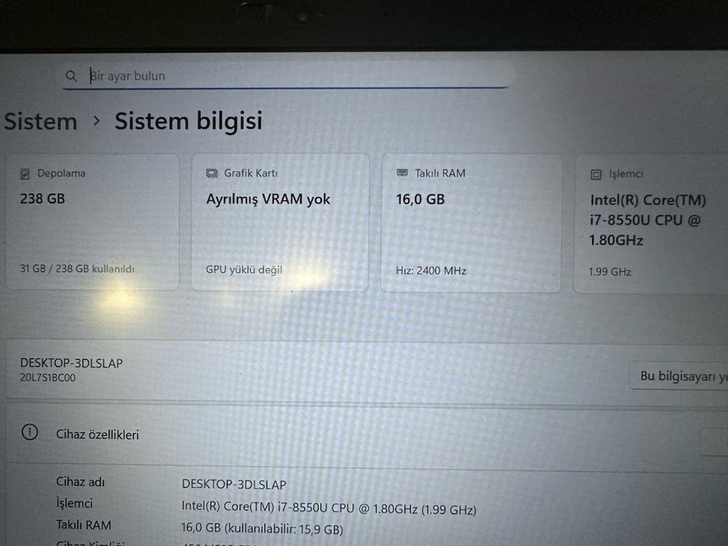 Lenovo Thinkpad T480s Core 17 8550U - 3
