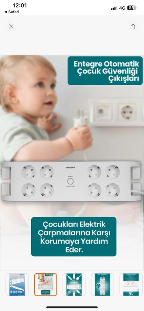 PHILIPS Akım Korumalı 2 Metre 8'li Beyaz Priz SPN3080B/10 - 2