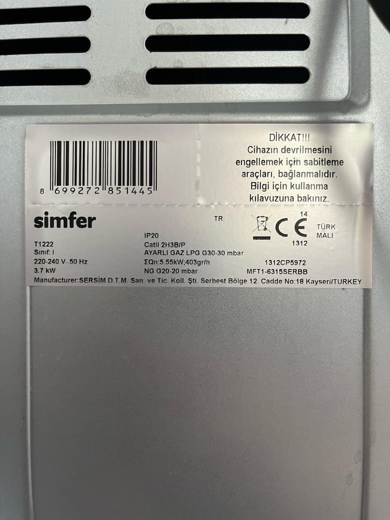 ACİL SATILIK - SİMFER T1222 Beyaz Ocaklı Fırın - 11
