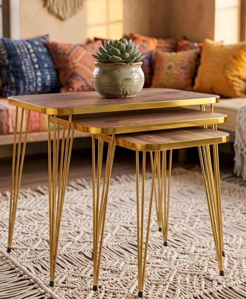 Gold Kare Ceviz Model 3 lü Zigon Sehpa - 5