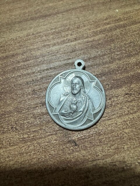 Vintage Gümüş Notre Dame & Sacred Heart of Jesus Dini Madalyon