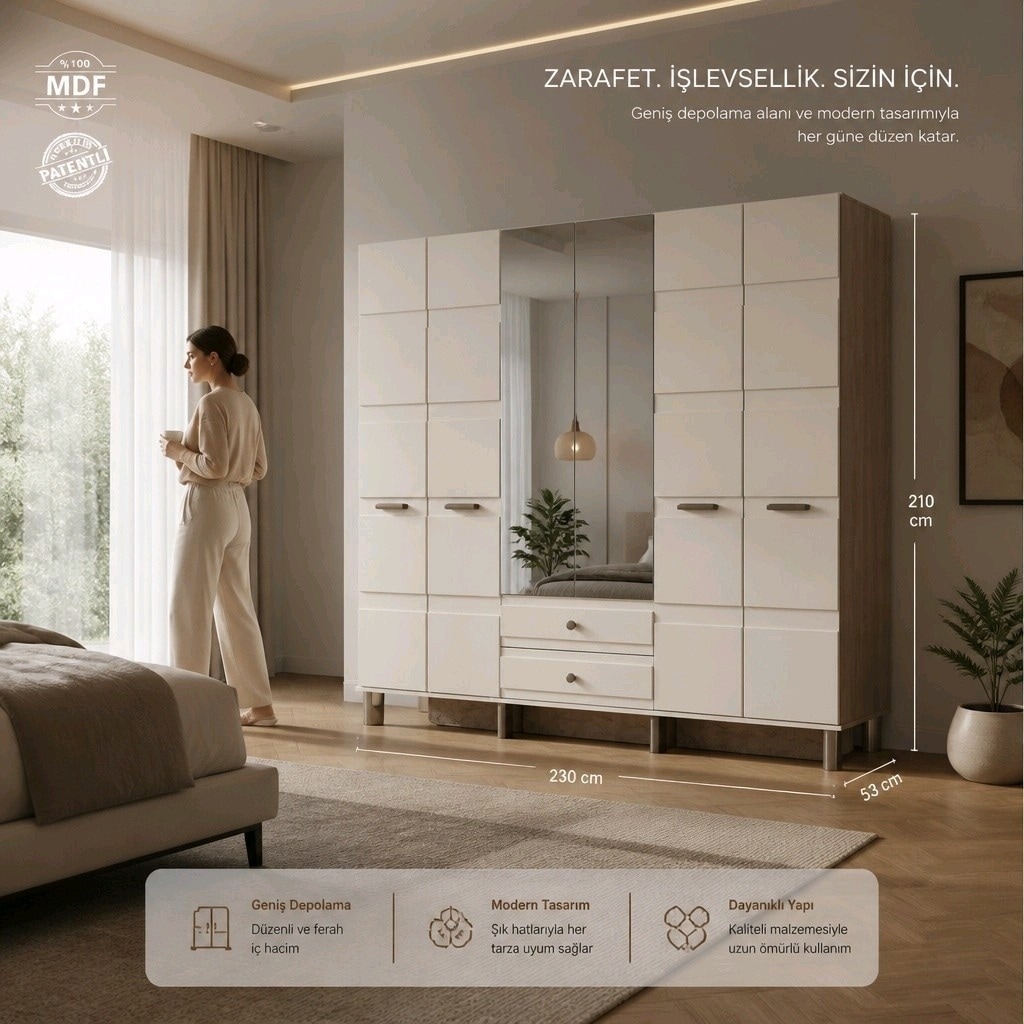 6 Kapaklı MDF Gardırop, 6 Kapılı Bohem Dolap SIFIR MAĞAZADAN - 3