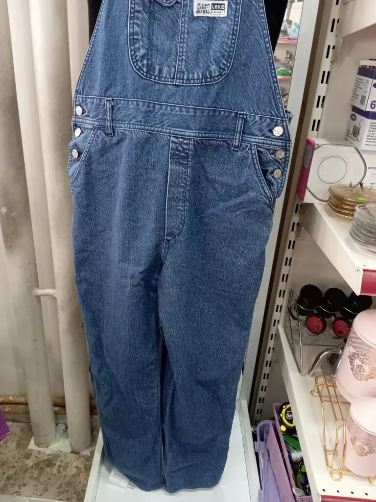 Leke jeans kot askılı pantolon - 4