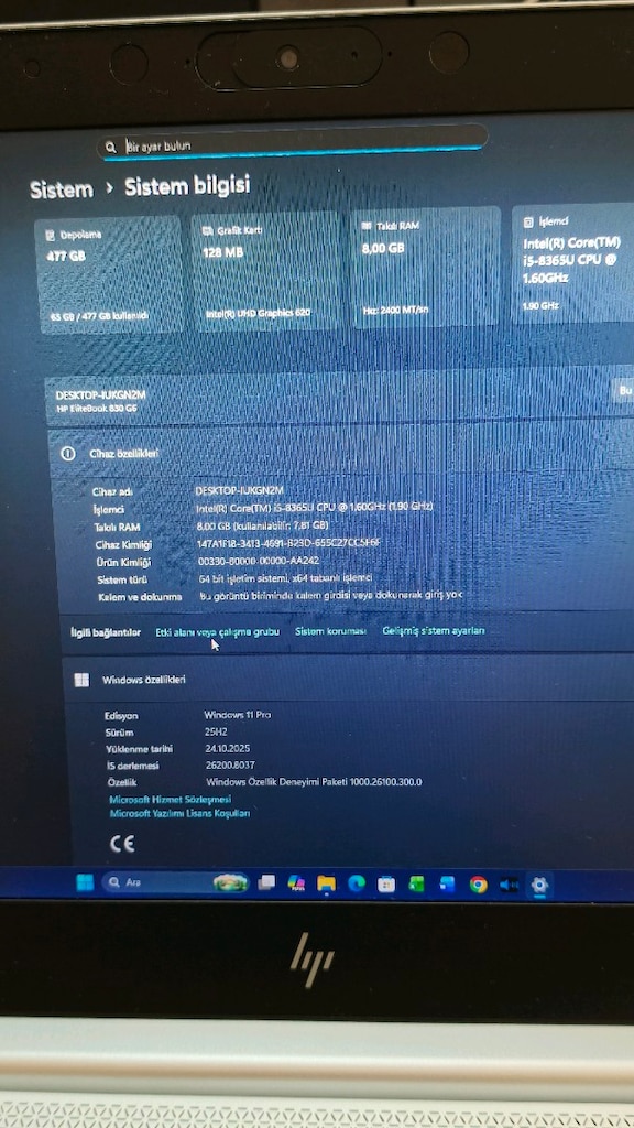 Notebook HP EliteBook 830 G6 i5 işlemci 8 gb ram 8.nesil - 5
