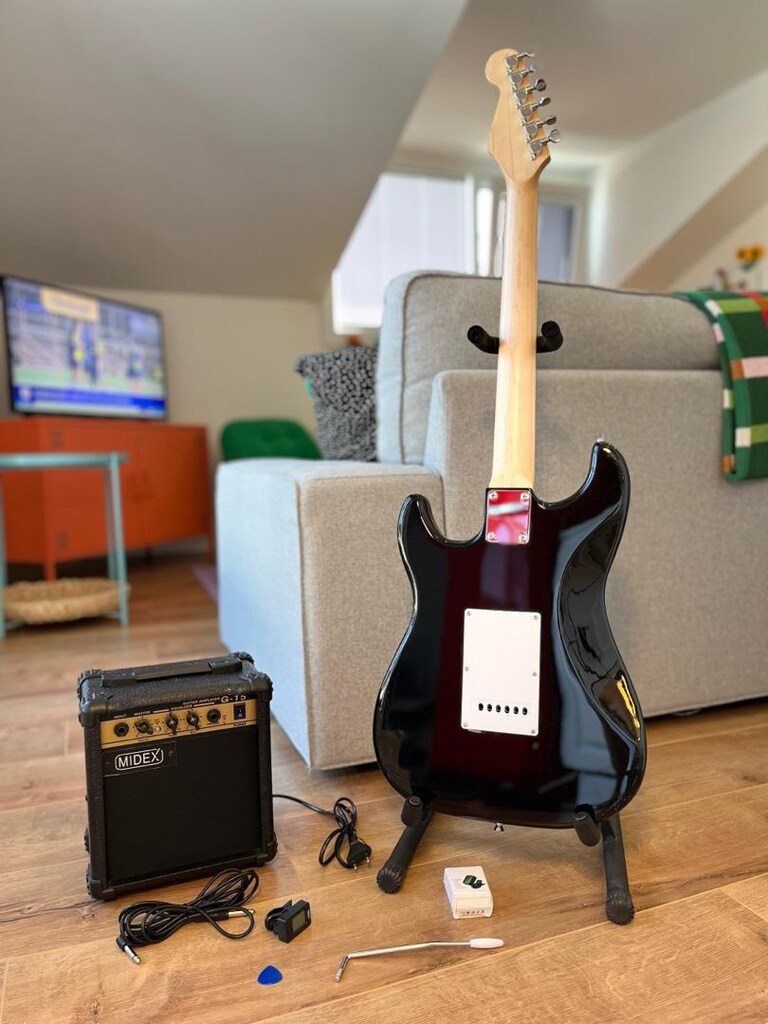 FULL SET MIDEX STRAT ELEKTRO GİTAR + G-15 AMFİ + VS... - 10