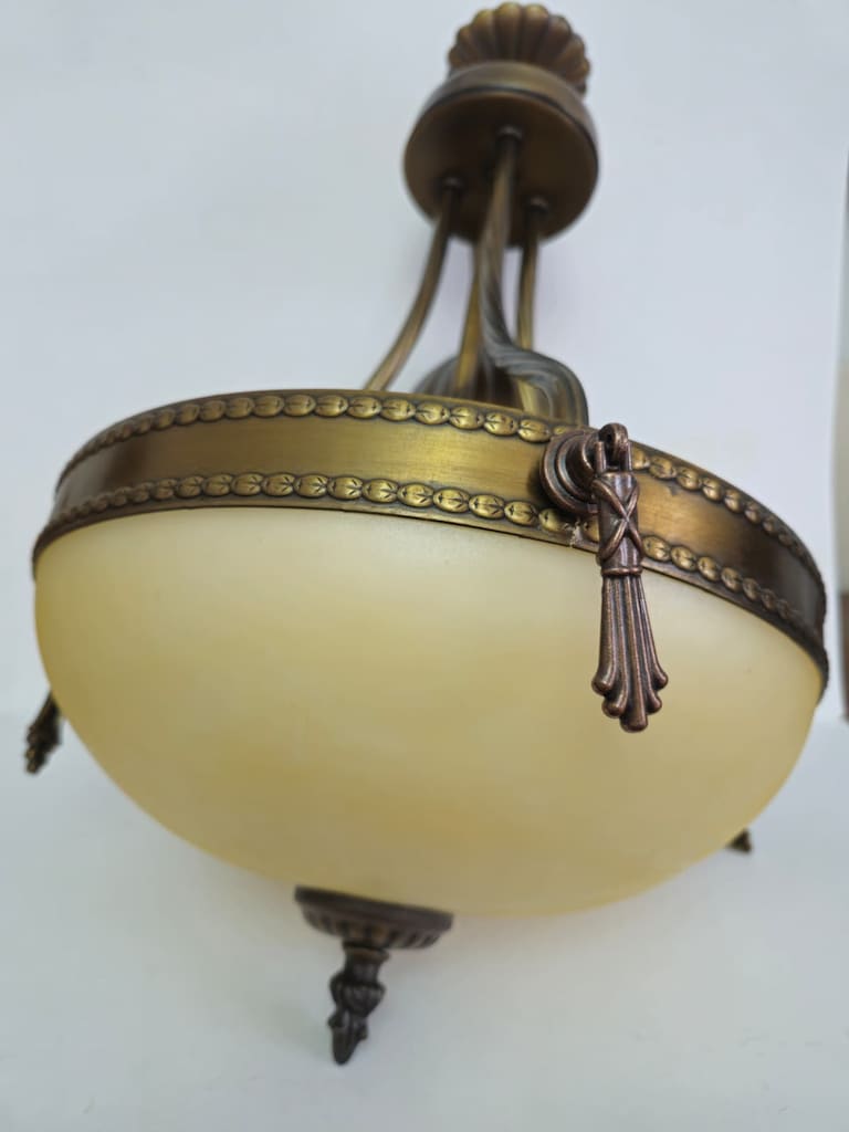 Klasik Eskitme Antik Plafonyer Avize - Kusursuz Ananas Camlı - 6